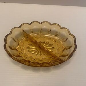 Amber Glass Divided Serving Dish Vintage Candy Dish Amber Glass Oval Shape